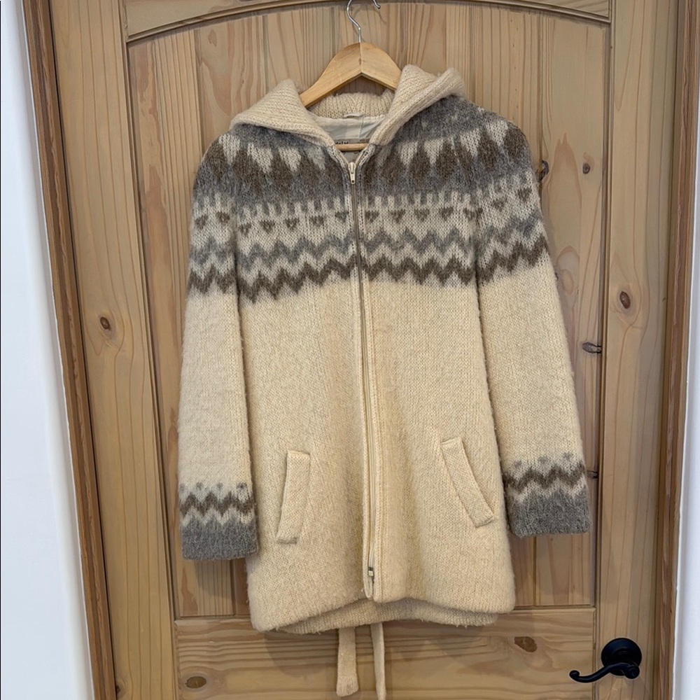 VINTAGE 70s Hilda 100% Wool Fairisle  Sweater Jacket Hooded EUC